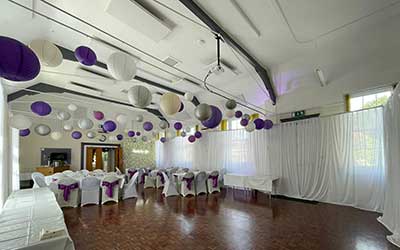 The Hall Beautifully Decorated For A Wedding.